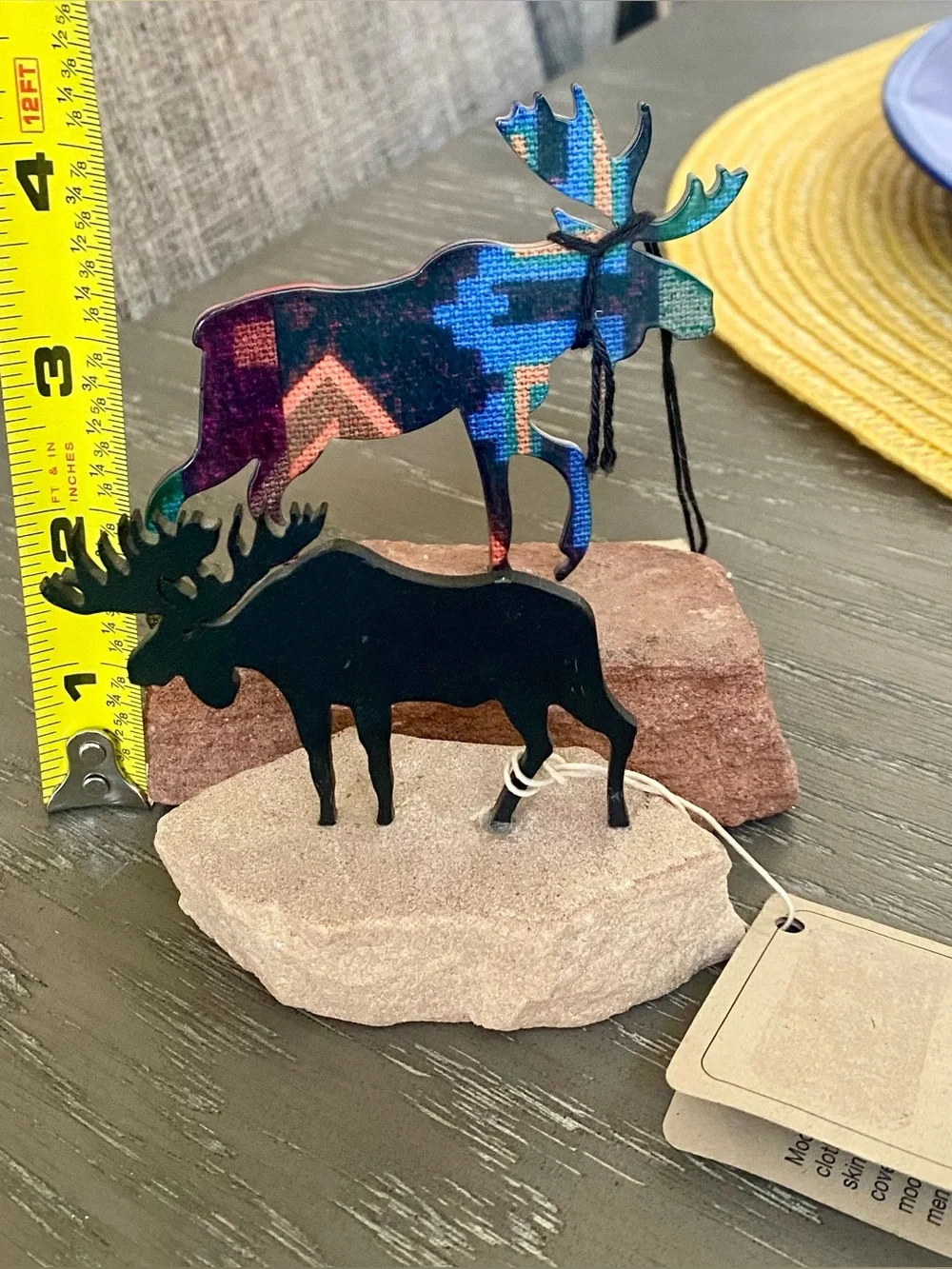 Lot Of 2 Steel Images Of Moose On Stone  Black and Multicolor